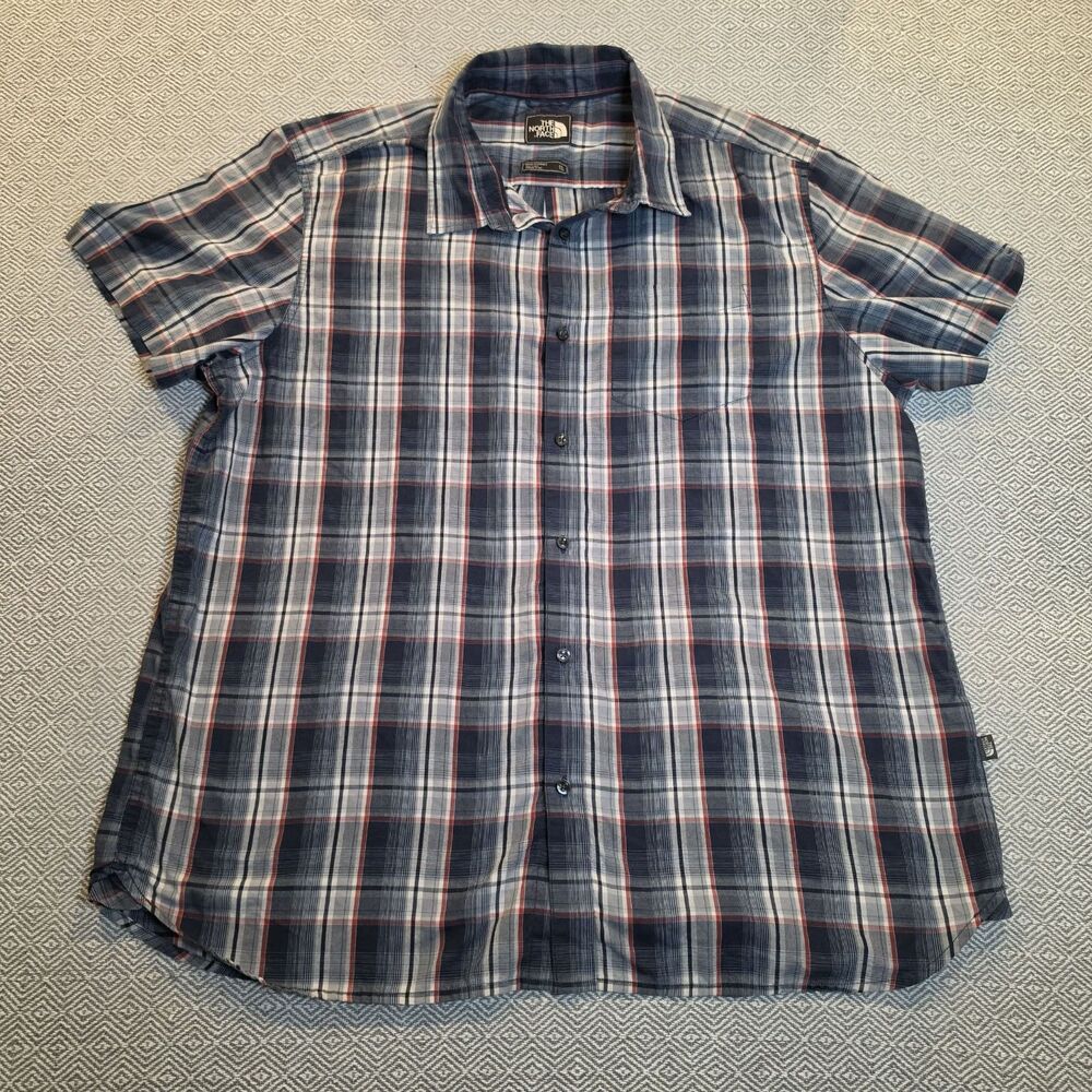 The North Face Men’s XXL Plaid Short Sleeve Button Up Shirt Blue Red Outdoor